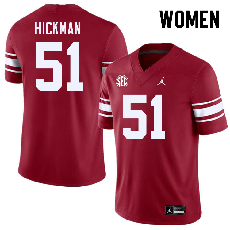 Women #51 Branson Hickman Oklahoma Sooners 2024 SEC Conference College Football Jerseys-Throwback